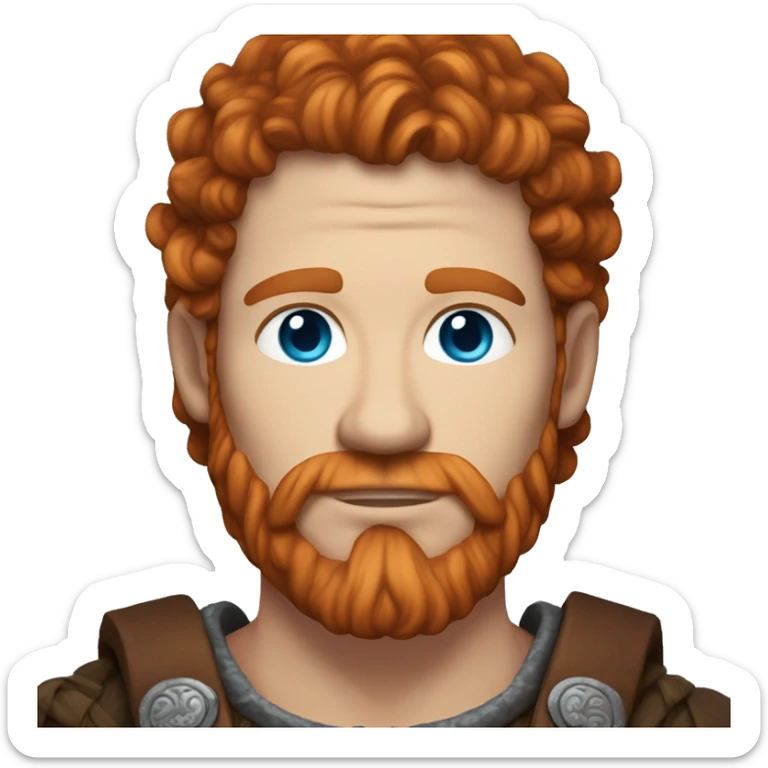35 year old viking, male, curly red hair, blue eyes, pale sticker