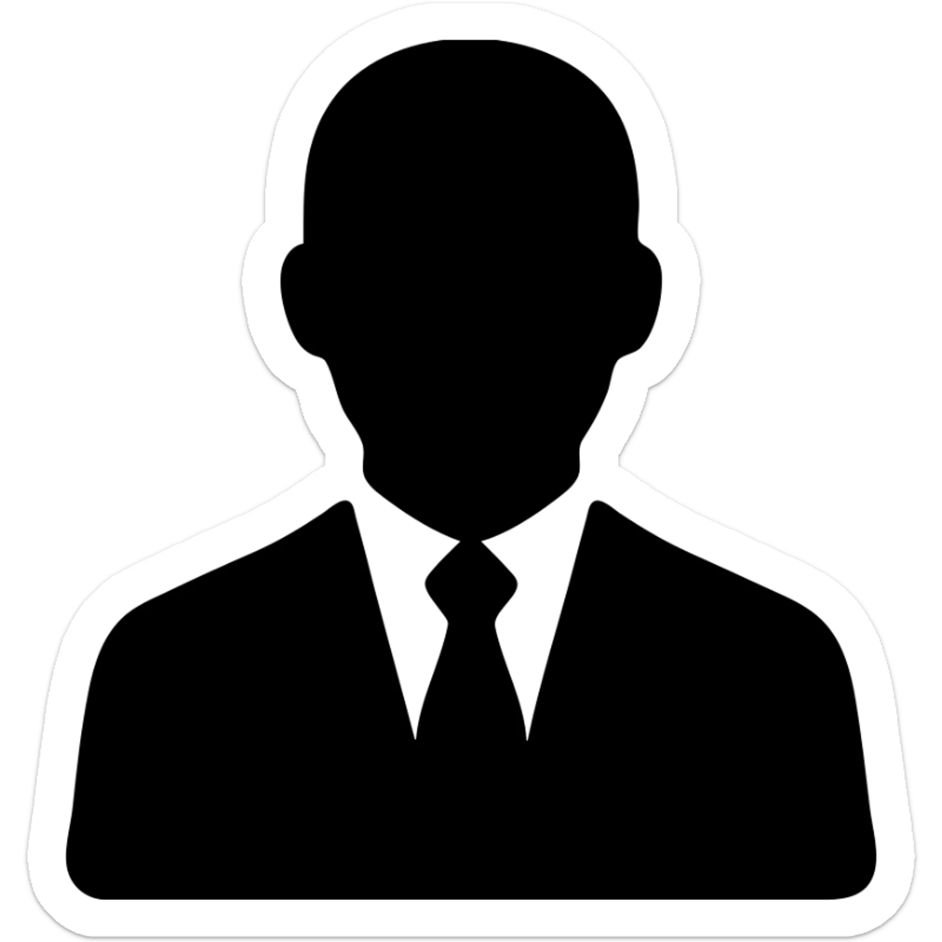 man in a vintage black and white suit, no facial hair, solid filled icon sticker