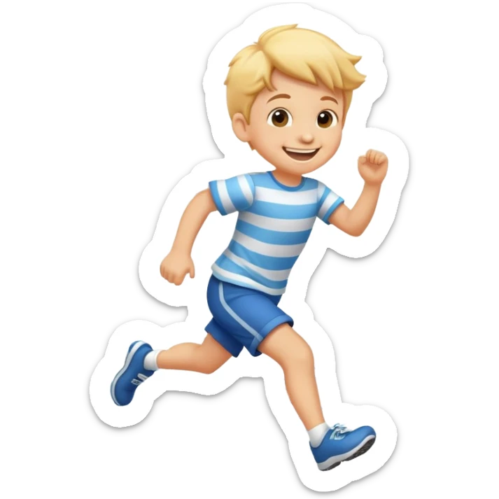 child running with a big smile, cheerful and energetic, motion lines to show action sticker