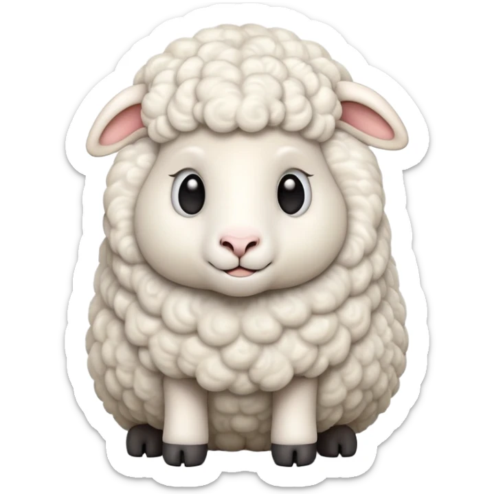 cinematic-[sheep]-realistic-full-body-sitting-emoji,-tail-flicking-lazily,-head-tilted-dramatically,-curly-[white]-fur,-simplified-yet-realistic-focused-features,-highly-detailed,-glowing-with-an-almost-sarcastic-glow sticker