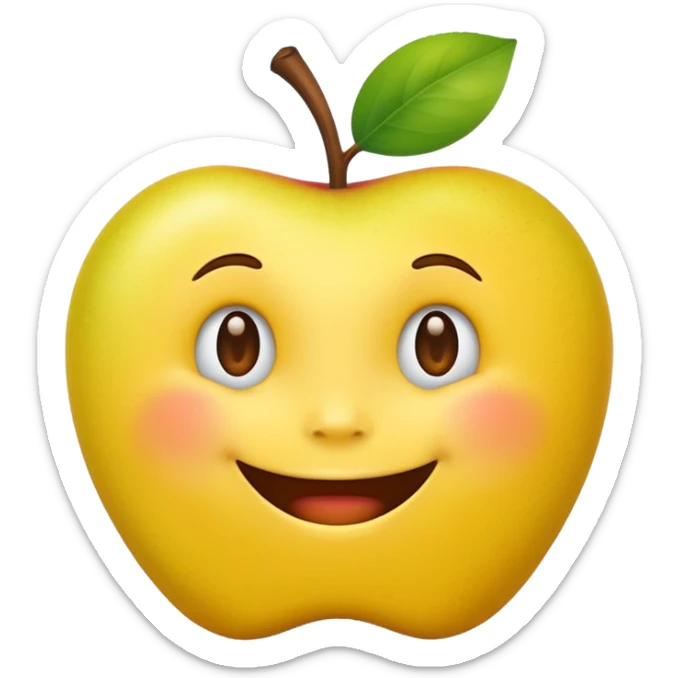 create an apple like yellow emoji that looks teally relaxed and smiles more on one site than another sticker