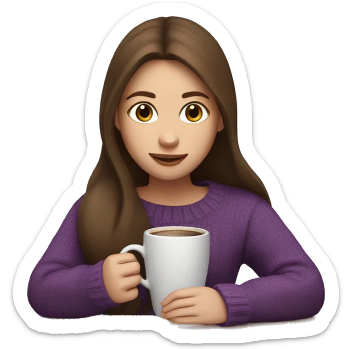 Girl with brown hair in a purple sweater drinking coffee sticker