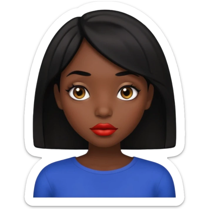 Dark skin gurl with black hair, big lips m, dark brown eye, octagon face shape and chinky eyes no red lipstick  sticker