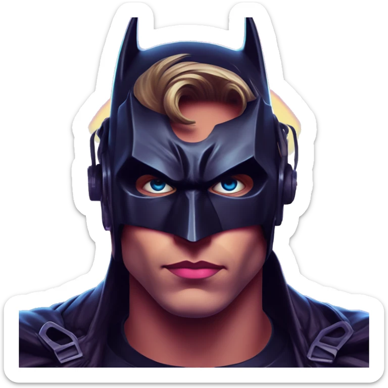 Synthwave Batman in Kung Fury style, oil paint, epic eyes, intricate lips, exquisite pose, beautiful, desirable, logical, Midsommar  sticker