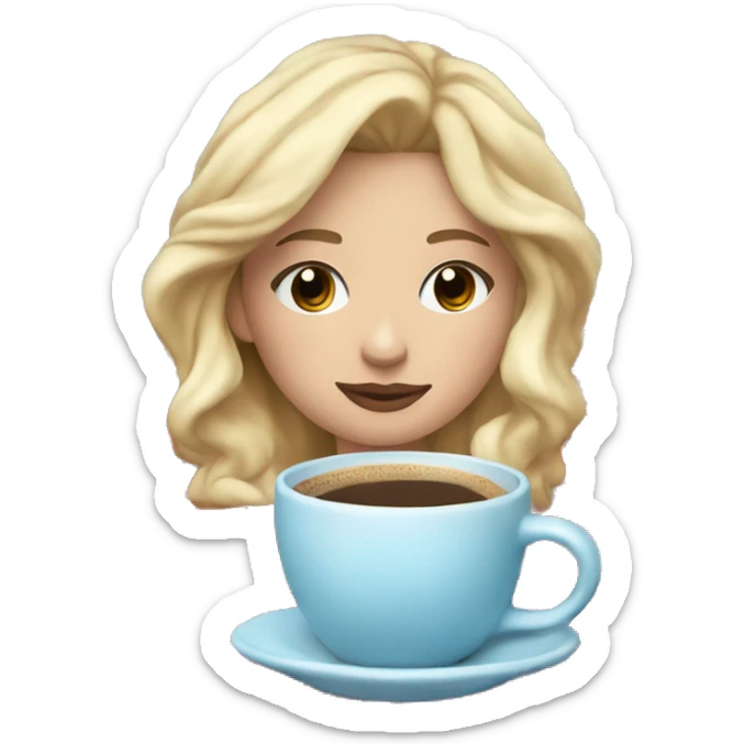 blonde girl with light blue eyes inside a Christmas blanket sipping coffee eyes closed with soft makeup sticker