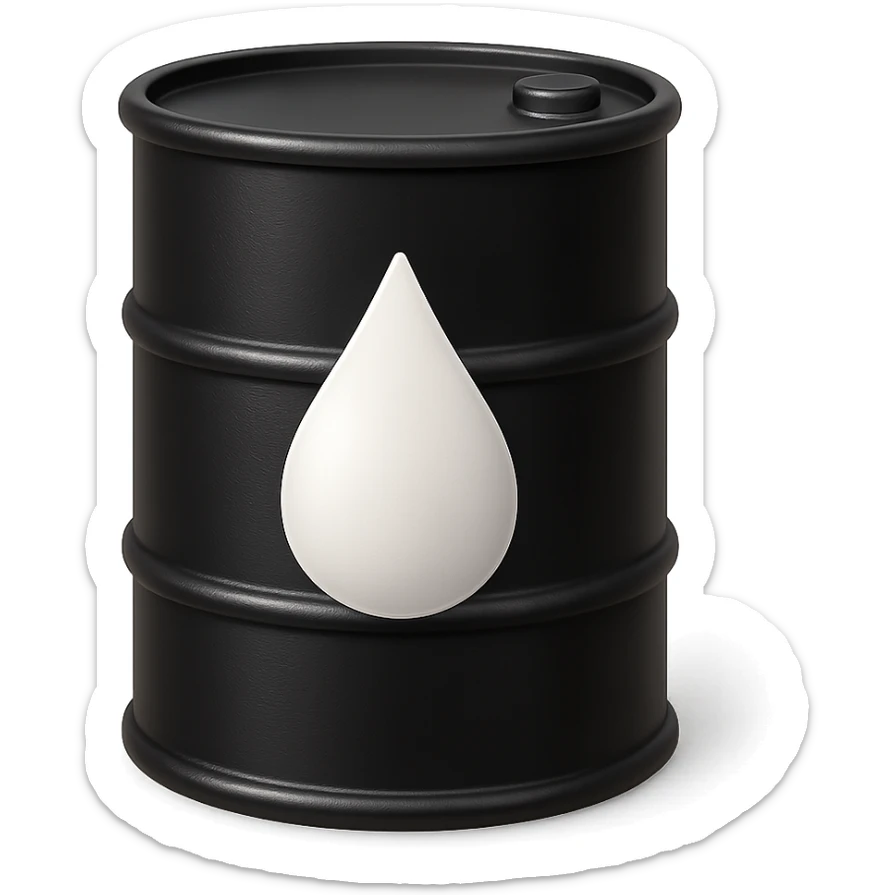 Сгенерируй мне в стиле детализированного емодзи черную бочку на которой нарисованна белая кампля капля, как логотип sticker