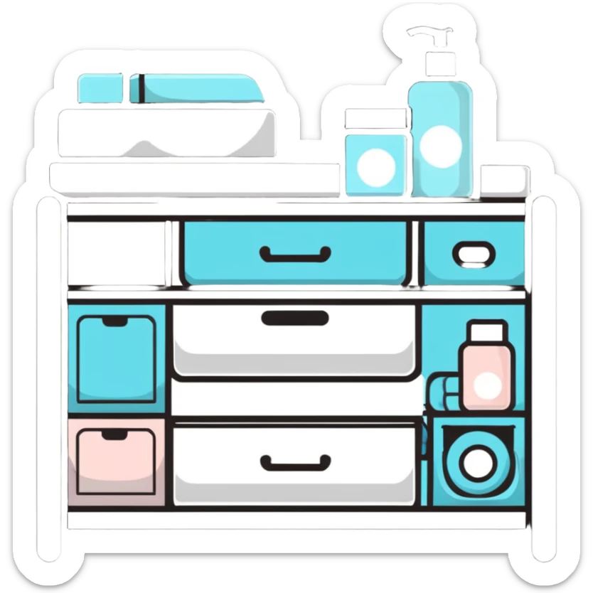 cute nursery changing table set with organizers for diapers, wipes, lotions, and baby clothes sticker