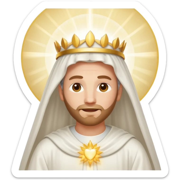 Heavenly Father from the Bible, shining face without facial features, wearing white gown, surrounded by beaming radiant light symbolizing voice and existence, apple emoji style sticker