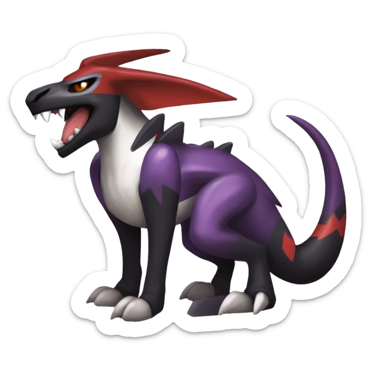 Black Cool Edgy Nargacuga-Houndoom-Garchomp-Noivern Fakémon  with White and Red and purple and black Edgy markings sticker