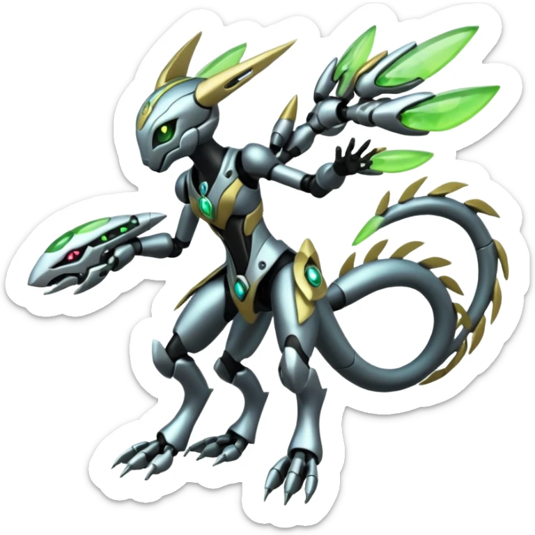 Exotic Organic Mechanical Futuristic Cyborg-Cyber-Meloetta-Zygarde-Zeraora-Protogen-Palkia-hybrid-fusion-Fakémon-creature, full body sticker