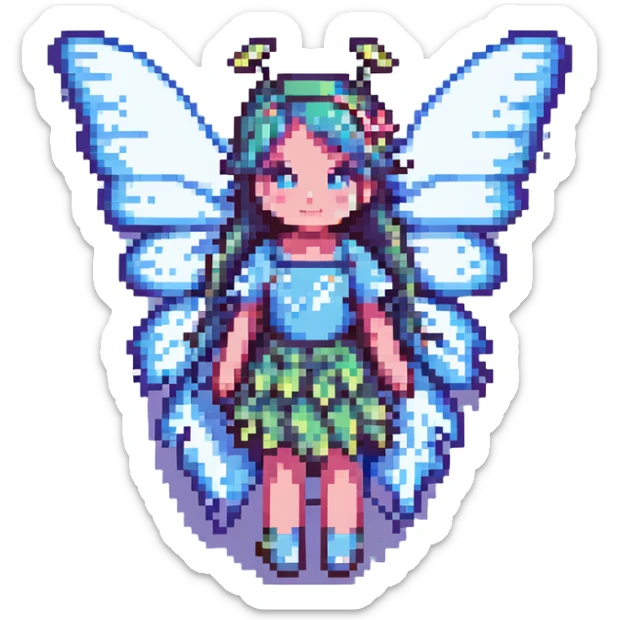 fairy with butterfly wings in pastel colors in pixel art style sticker