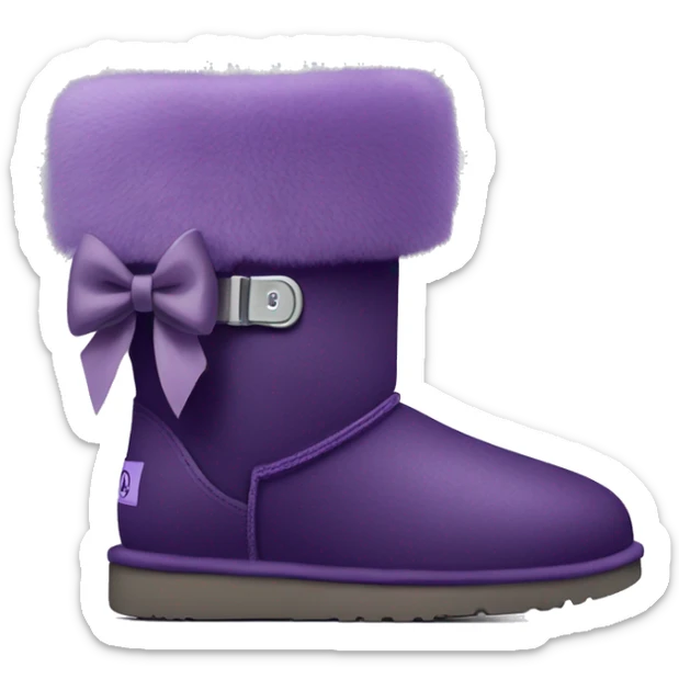 Dark Purple ugg boots with fur and purple silver buckle and light purple bow sticker