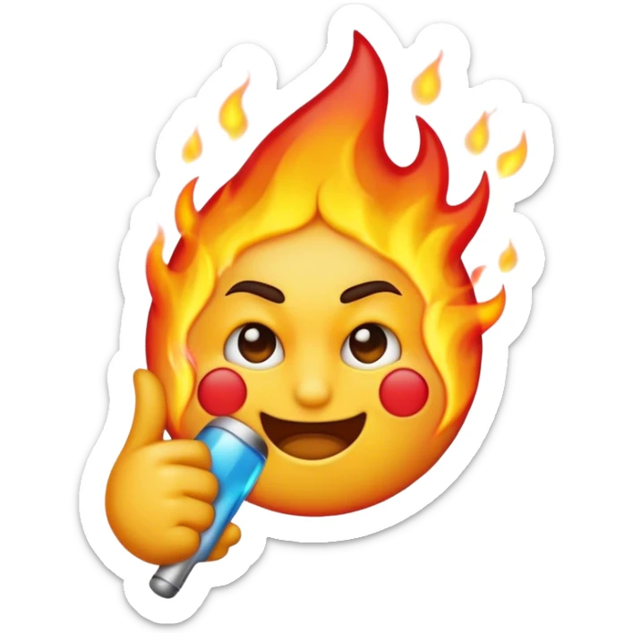 cool face emoji dabbing with a straight face and flames in the back with the 100 emoji sticker