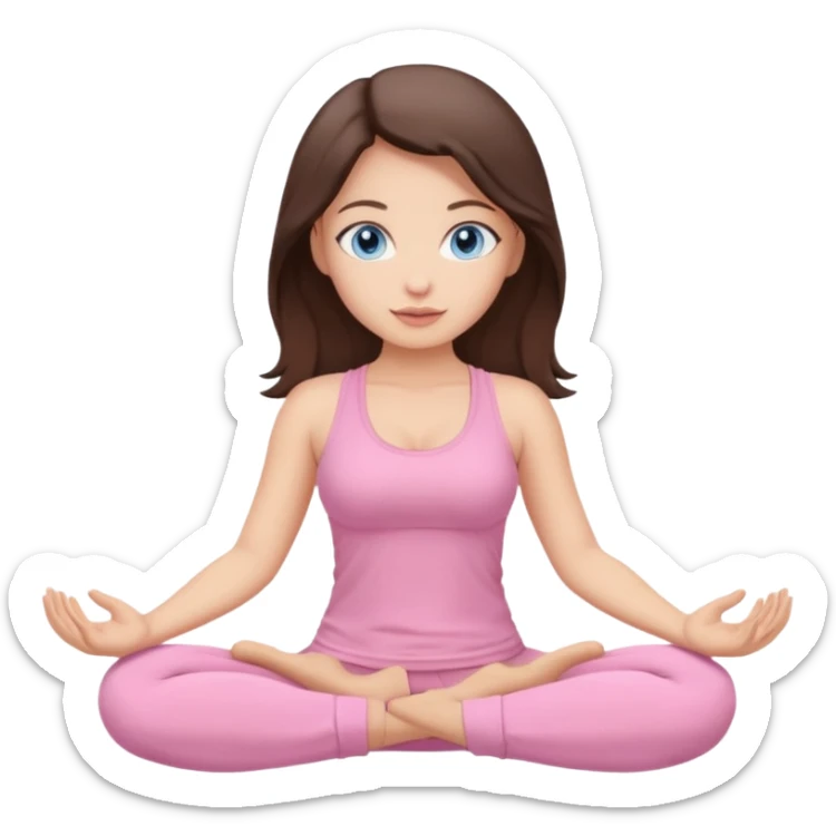 Brunette buxom blue eyes yoga girl light pink clothes n sticker
