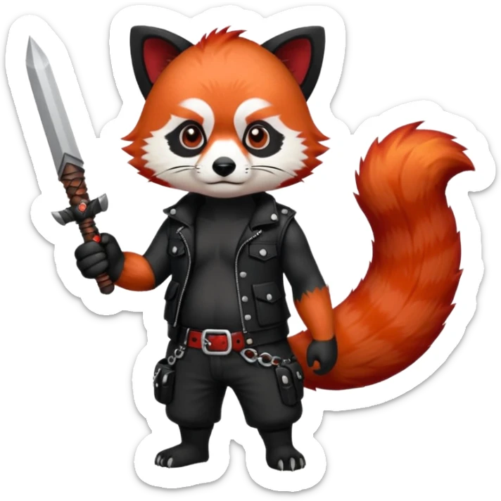full body punk red panda with red and black hair with a blunt in hand  sticker