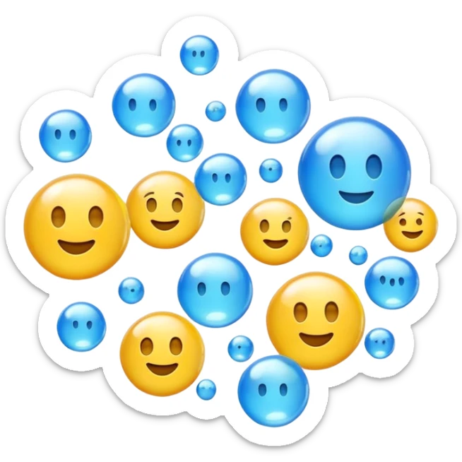 3D iPhone style emoji of free-floating bubbles, scattered randomly in the air, translucent and shiny, various sizes, not contained in any circle, isolated on white background, soft shadows, high detail, NO FACE sticker