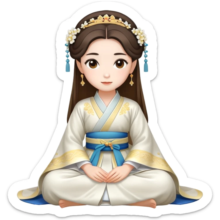 Beautiful girl wearing Hanfu wedding dress sitting sticker
