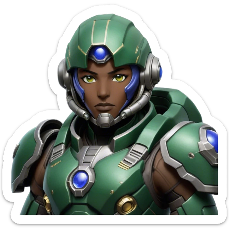 Cinematic Realistic StarCraft Terran Marine Portrait, head tilted epicly and inquisitively, showcasing a commanding presence and battle-hardened spirit. His steely gaze, set against intricately engineered tactical armor in dark green and grey, is rendered with lifelike clarity and dramatic lighting, high shine, epic and awe-inspiring, embodying the futuristic valor of a Terran warrior. sticker