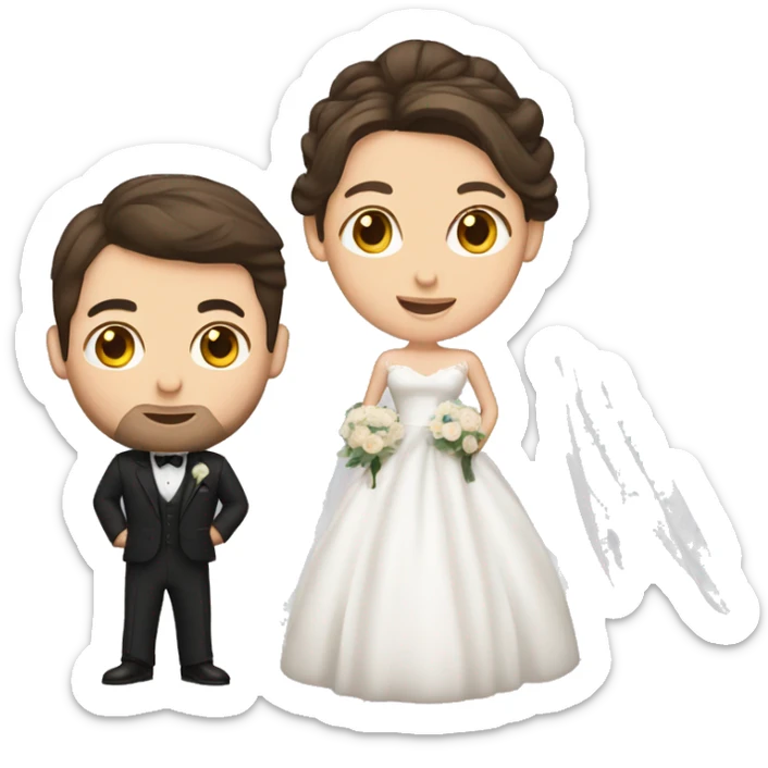 Bride with brown hair and groom with dark hair. Both are Caucasian  sticker