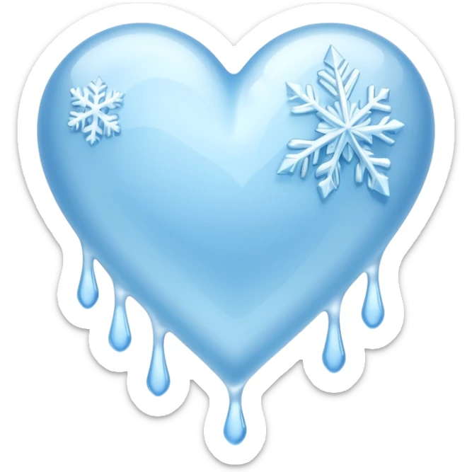 An ice blue heart with frost spidering across it and ice crystals dripping from it sticker