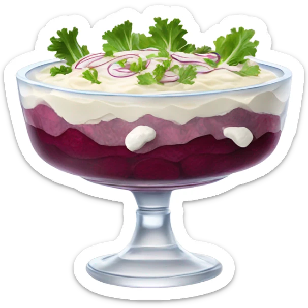 Shuba russian Layered Beet dish  with Herring and mayonnaise in Crystal bowl  sticker