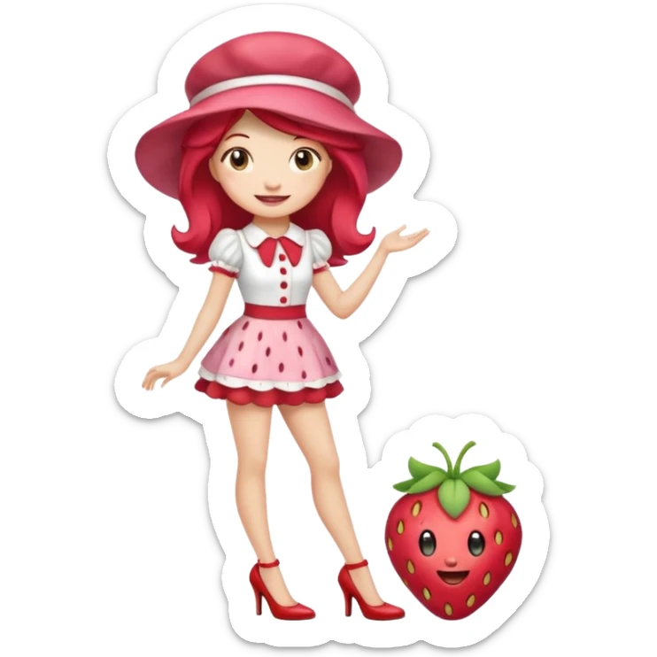 pretty and cute realistic modern day strawberry shortcake full body with high heels emoji sticker