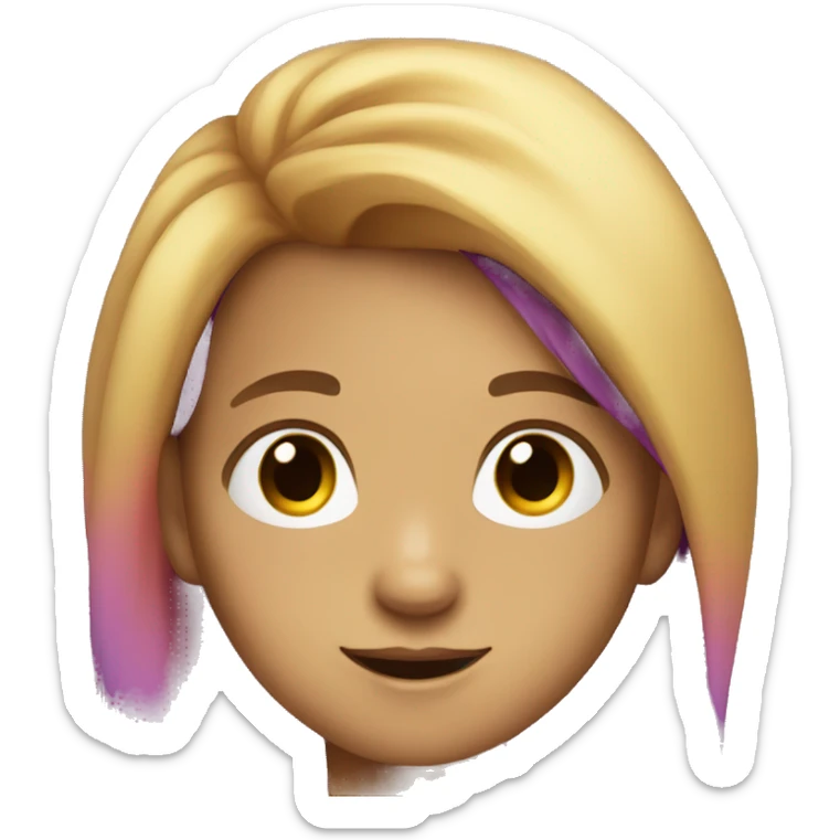 kid with long rainbow hair dark brown eyes and purple shirt sticker