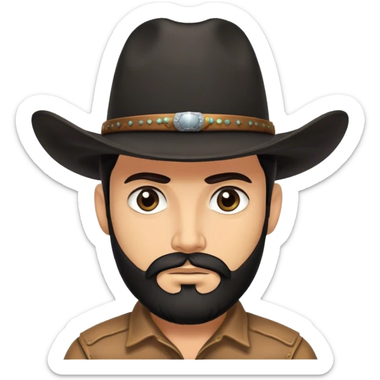 Cowboy in a black cowboy hat with dark hair, dark eyes, dark beard sticker