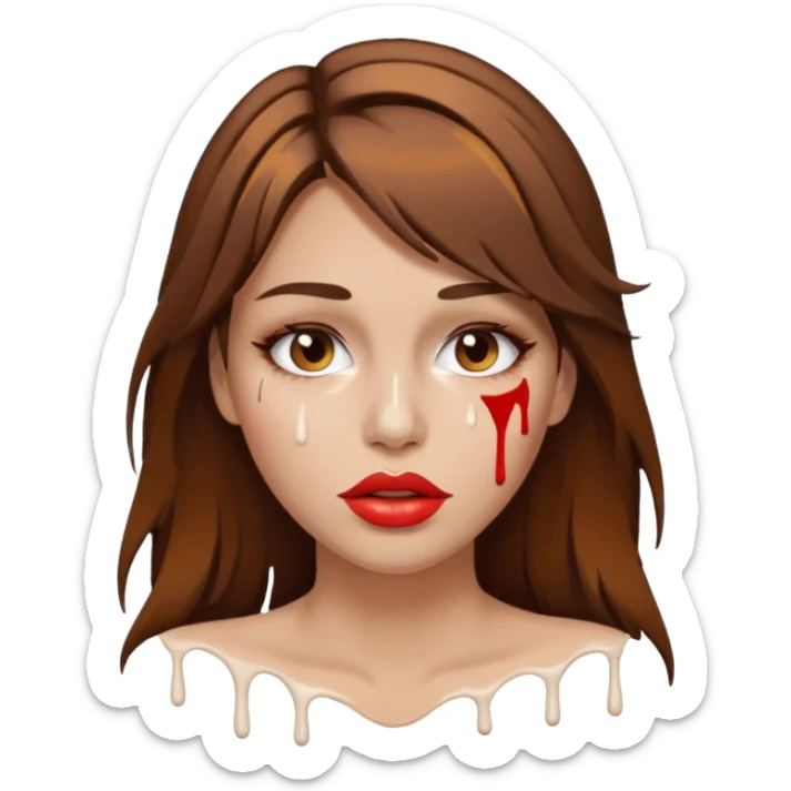 Brown Hair Woman , white paint , drip, face, hot  Sexy, lips sticker