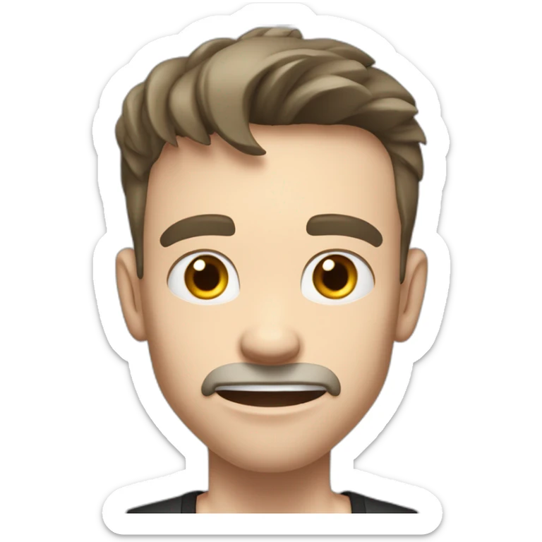 amazed Open with surprise mouth Pale skinned Fit Man With the biceps and dark brown hair in black shirt, gray sports shorts and white Sneakers sticker