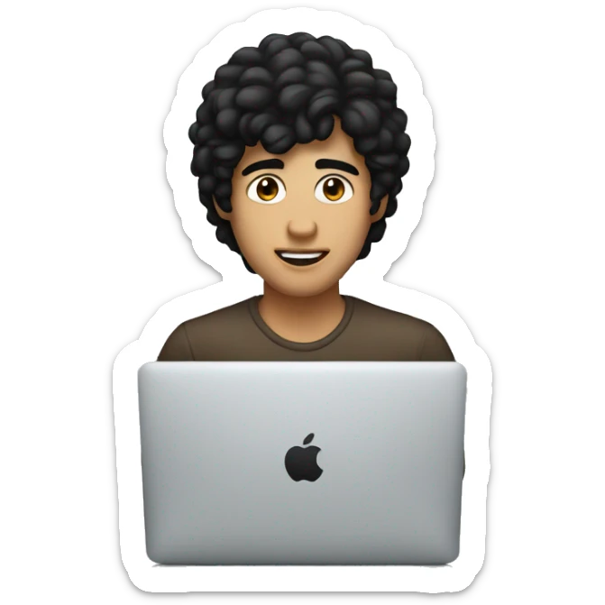 "man wih black hair and brown eyes at macbook laptop" sticker