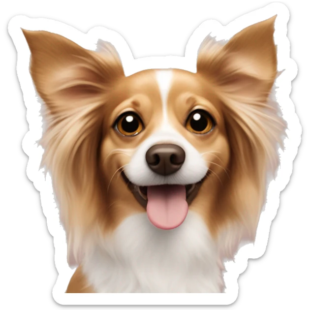 A dog that is a dachshund and long haired chihuahua mix winking and blowing a kiss with a little heart sticker