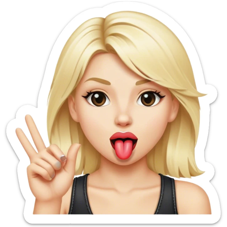 Realistic blonde girl showing rock n roll sign with tongue out  sticker
