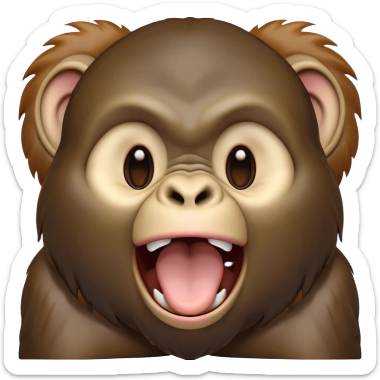 Cinematic Cute Yawning Gorilla Portrait Emoji, Head tilted slightly with a dramatic, wide-open yawn, showcasing a thick, velvety Fur with drowsy, half-closed eyes and a relaxed, open expression, Simplified yet irresistibly adorable features, highly detailed, glowing with a soft, cozy jungle glow, high shine, relaxed yet expressive, stylized with a dash of whimsical primate charm, soft glowing outline, capturing the essence of a drowsy yet affectionate guardian that appears ready to stretch out for a nap! sticker
