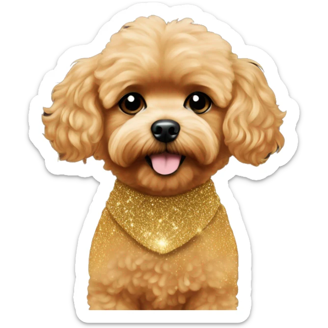 Red maltipoo with gold glitter christmas tree garland around his neck sticker