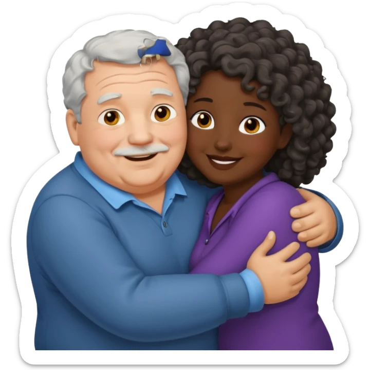  Old White  fat man no hiar hugging dack skin curly hair woman sticker