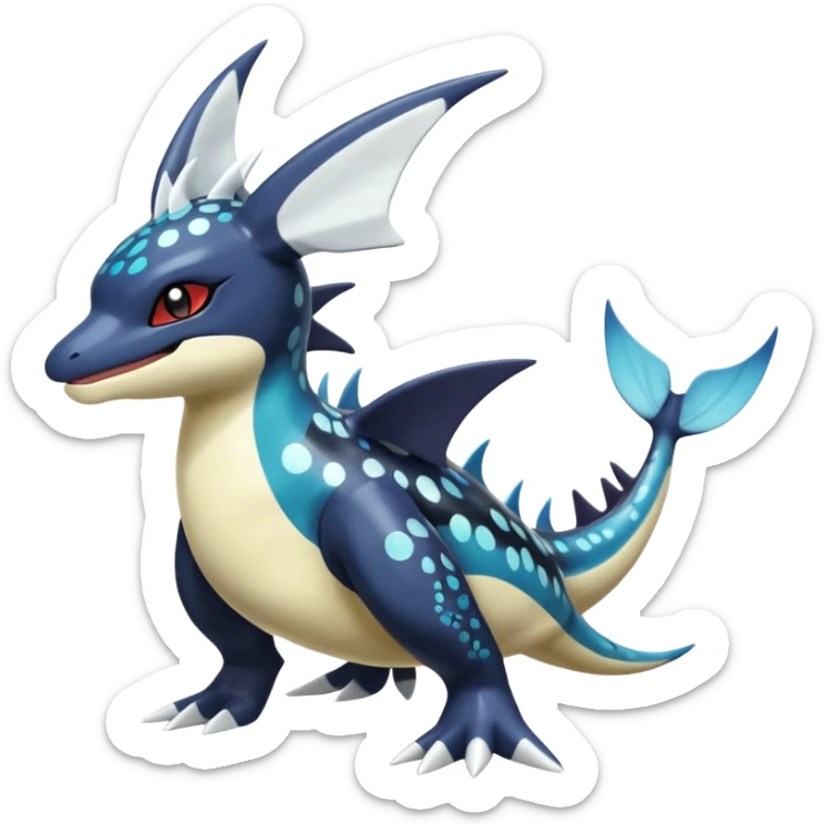 Black and white smooth glossy soft hot spotted Dialga-Orca-Giratina-Noivern-Vaporeon-Pokémon-Fakémon-fusion-hybrid-creature (full body), 4-legged,  sticker