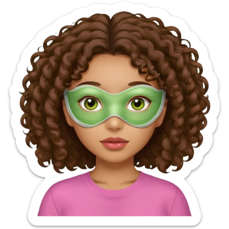 lightskin girl having a spa day with green skincare facemask and cucumbers on her eyes and brown curly hair and a pink shirt  sticker