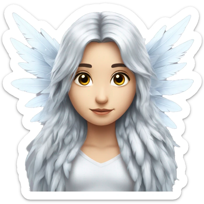 big wings, silver, feather, icy ,snowflake, Beautiful, fairy, long hair sticker