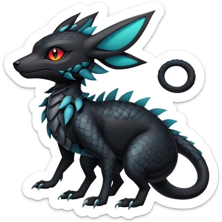 Sophisticated Modern Gothic Gloomy Futuristic Scaly Cyber-Salandit-Umbreon-Litten-Hybrid (Full body) sticker