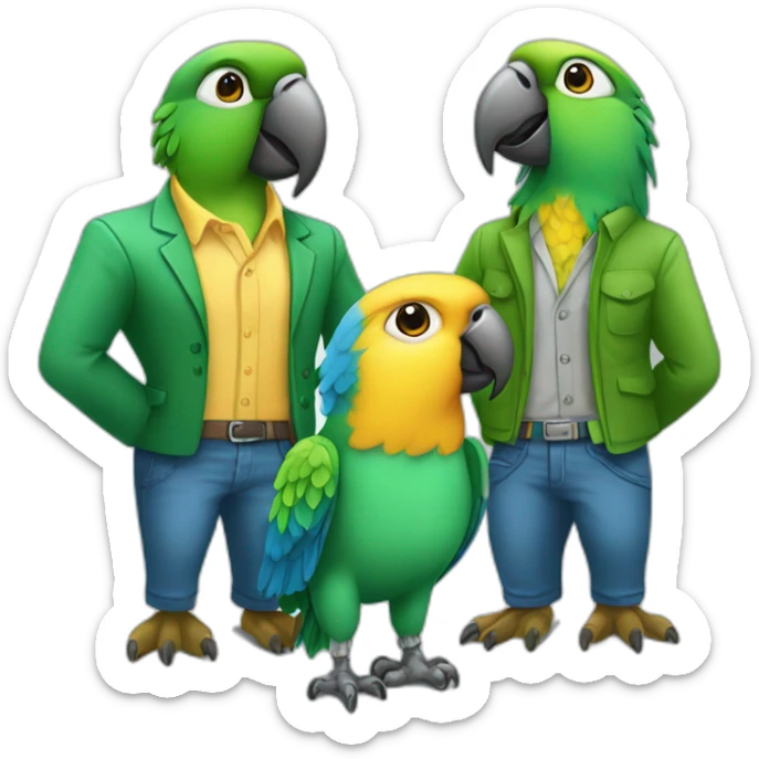 1 male and 3 female parrots in business casuals sticker