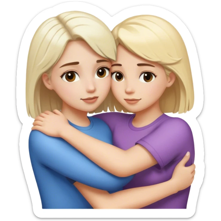 white blonde girl and white brown haired girl hugging sticker