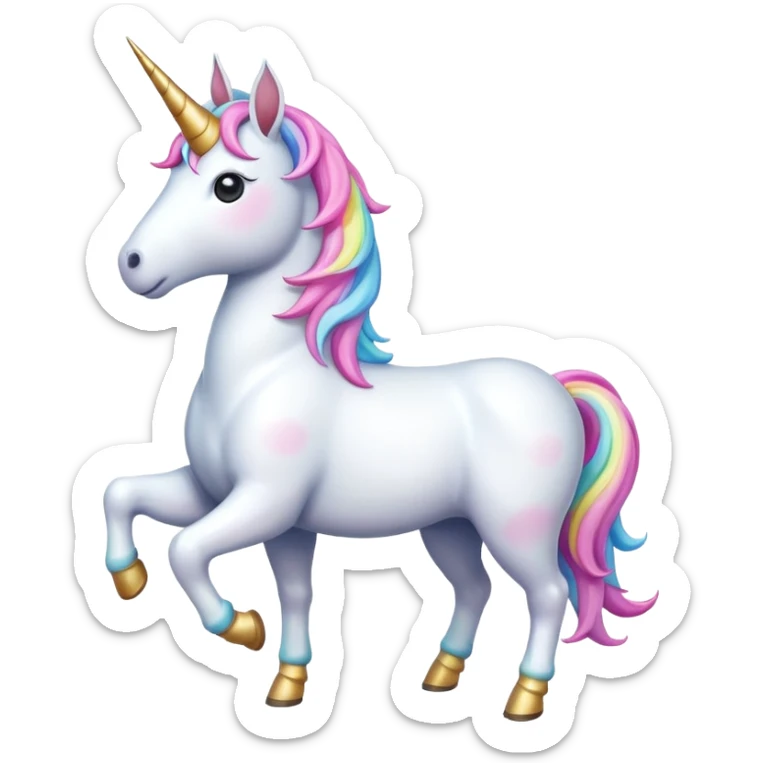 Create a single emoji of a Unicorn in full body, shown at a slight side angle in a natural, characteristic pose with a horn. Cute and stylized like an emoji, but clearly recognizable. No background.
 sticker