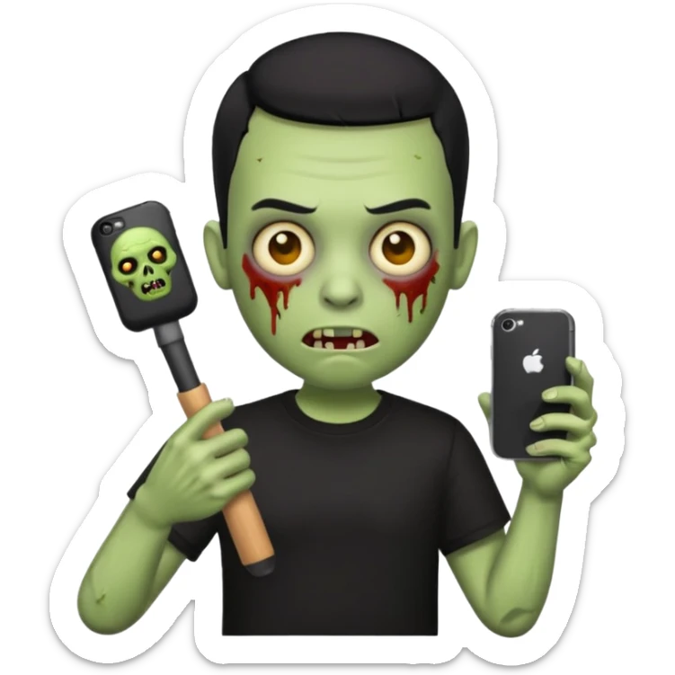 zombie emoji with buzz cut black hair and black t-shirt  iPhone stick  sticker