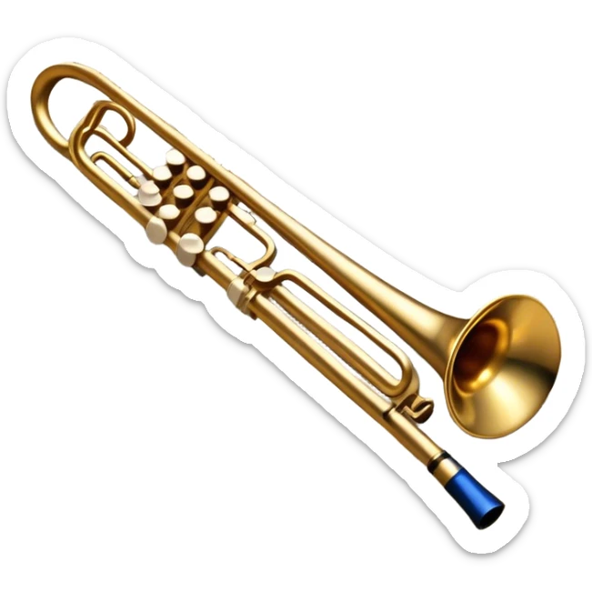 Create an elegant and artistic emoji that represents music arrangement and orchestration. The design should feature a conductor's baton, musical scores, and various orchestral instruments (e.g., violin, trumpet, flute). Incorporate flowing lines to represent harmony and orchestral balance, along with a subtle representation of sheet music. Use rich, classical colors like gold, silver, or deep blue, and create an atmosphere of sophistication and precision. The background should be transparent. sticker
