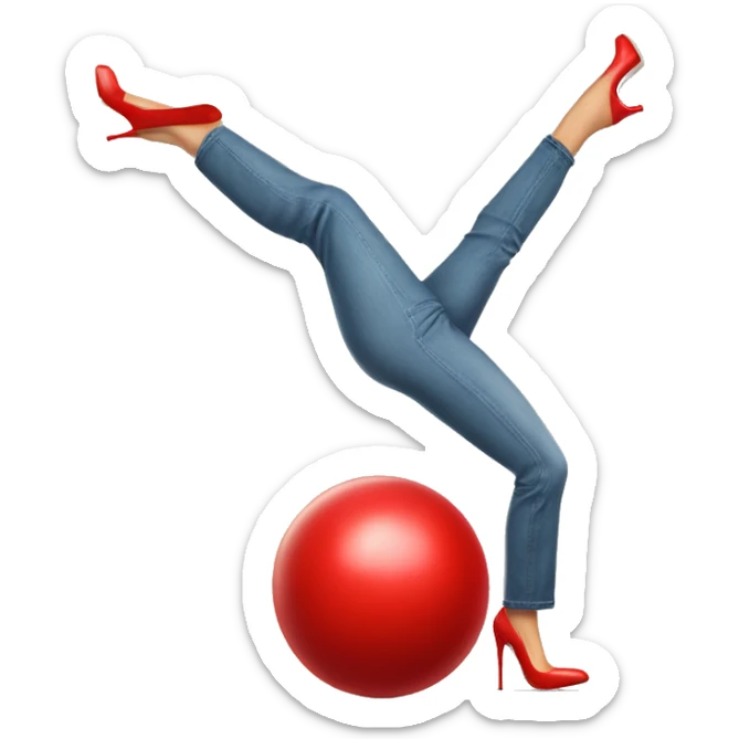 Female leg in pants and high heels stomping on a red ball cap sticker
