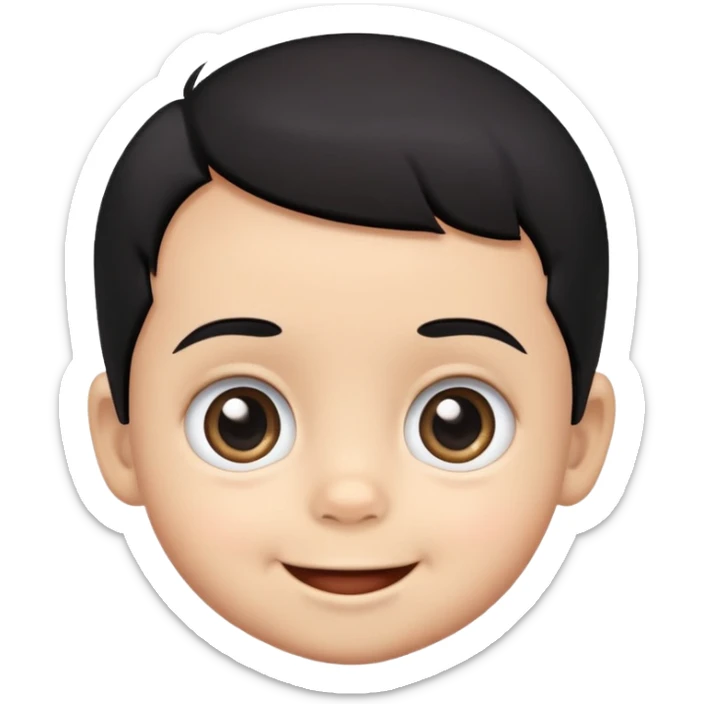 Smiling baby boy face with big eyes, medium skin tone, and black hair sticker