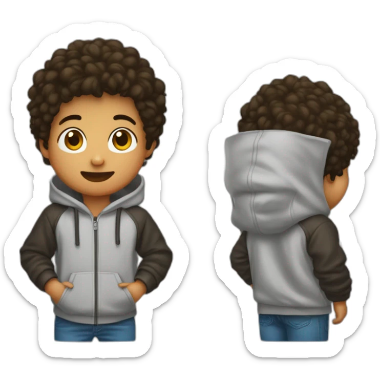 un niño de 19 años con una sudadera negra y pelo marrón usando la pc sticker