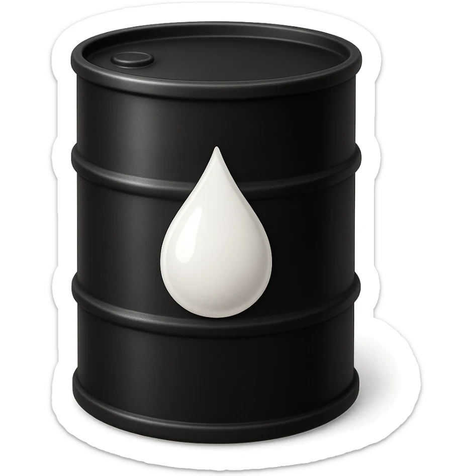 Сгенерируй мне в стиле детализированного емодзи черную бочку на которой нарисованна белая кампля капля, как логотип sticker