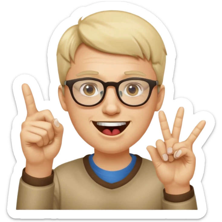 Somebody with Asperger’s who wears glasses as their eyes wide open, making a shit eating grin while having their pointer finger pointed up and at their mouth sticker